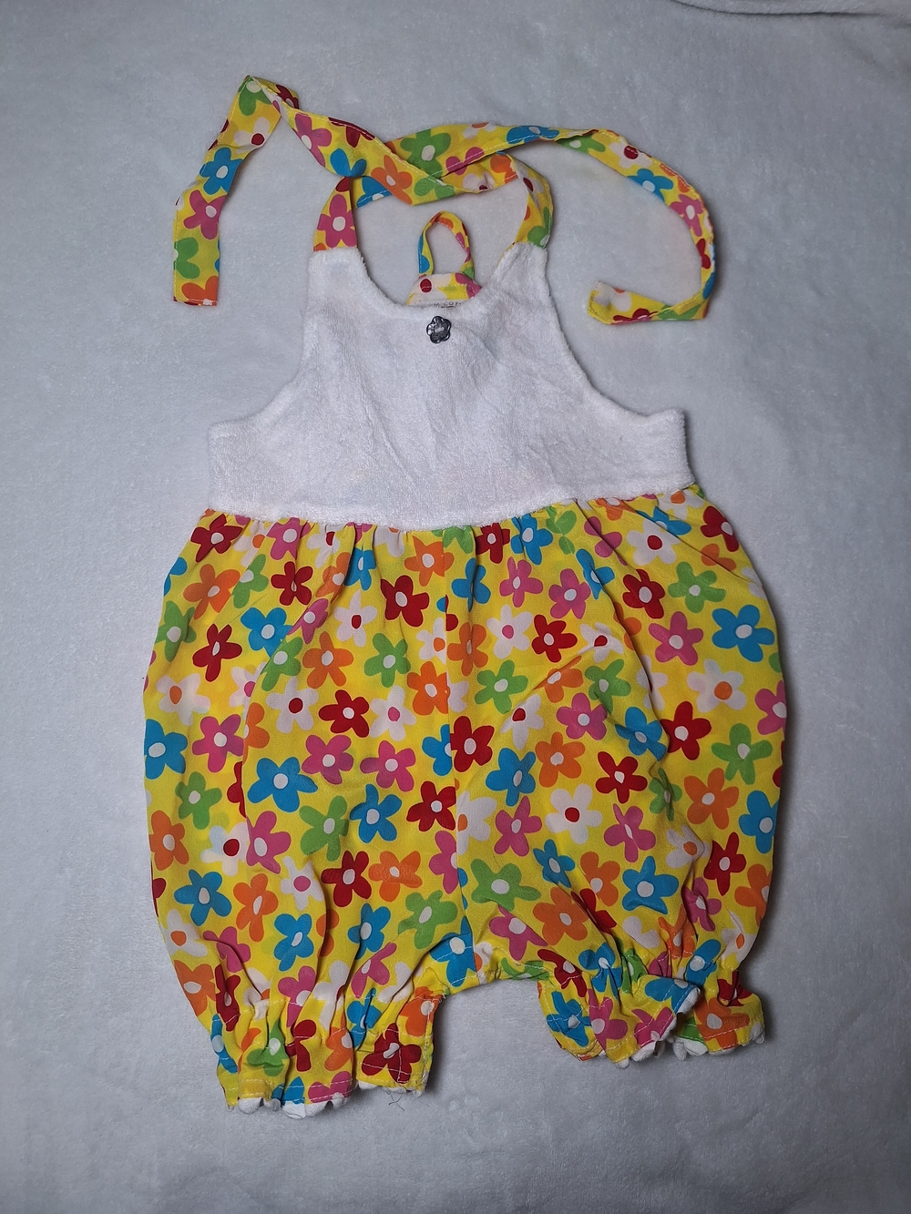 Vintage Baby Girl Yellow Floral Halter Bubble Romper